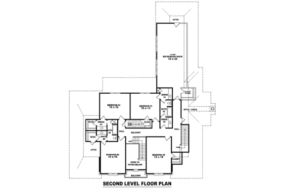 Floor Plan - Upper Floor for Colonial House Plan #81-1646 - 6 bed, 4 bath