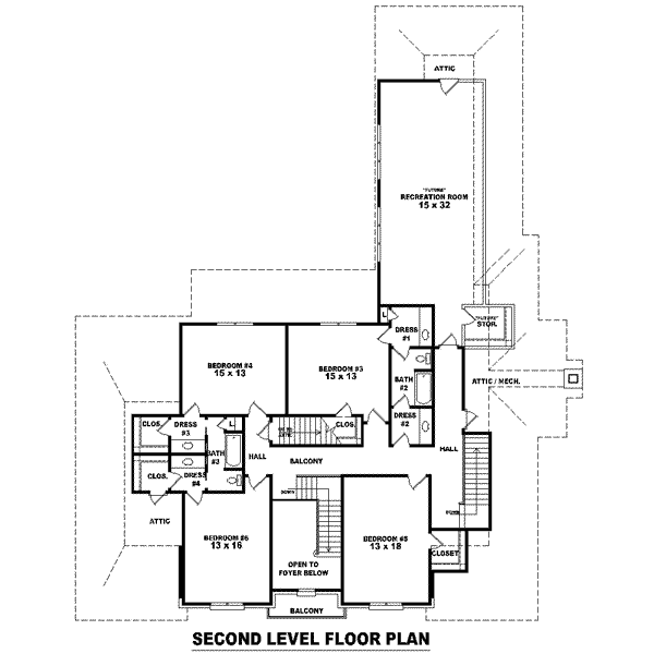 Colonial Floor Plan - Upper Floor Plan #81-1646