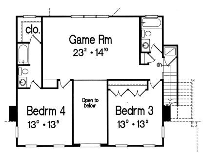 Floor Plan - Upper Floor for Southern House Plan #417-409 - 4 bed, 5 bath