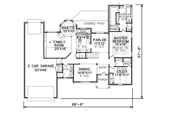 Floor Plan - Main Floor for Traditional House Plan #65-277 - 3 bed, 3 bath