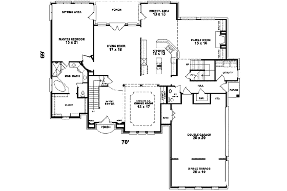 Floor Plan - Main Floor for European House Plan #81-613 - 4 bed, 3.5 bath