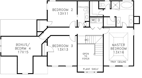 Architectural House Design - Colonial Floor Plan - Upper Floor Plan #56-145