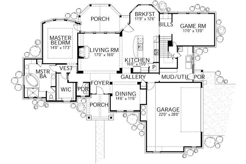 House Plan Design - Floor Plan - Main Floor for Country House Plan #80-180 - 4 bed, 3.5 bath