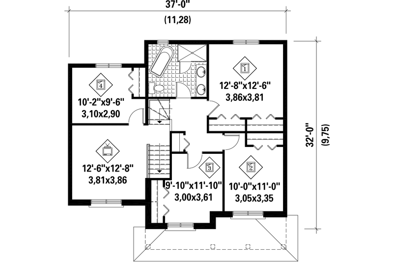House Plan Design - Floor Plan - Upper Floor for Contemporary House Plan #25-4566 - 4 bed, 1 bath