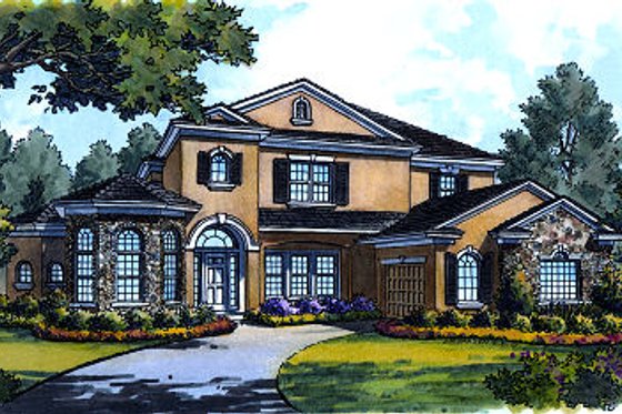 Exterior - Front Elevation for European House Plan #417-424 - 4 bed, 3.5 bath
