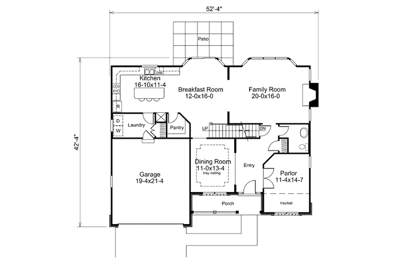 Architectural House Design - Floor Plan - Main Floor for Traditional House Plan #57-398 - 4 bed, 2.5 bath