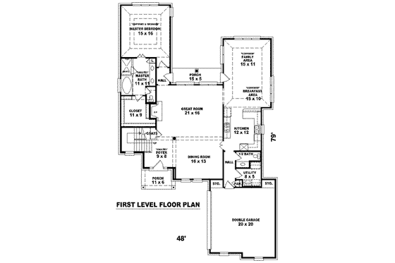 Floor Plan - Main Floor for European House Plan #81-1508 - 3 bed, 2.5 bath