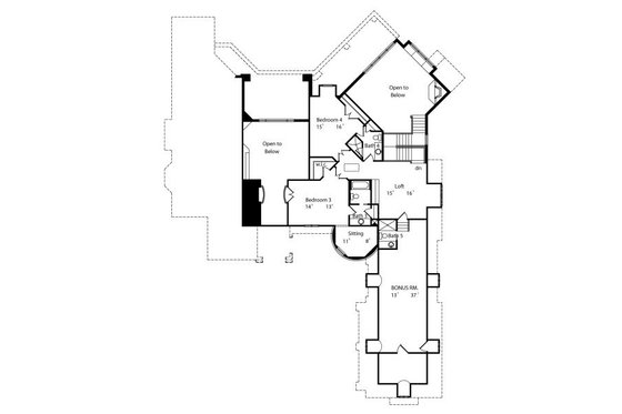 Floor Plan - Upper Floor for European House Plan #417-428 - 4 bed, 4.5 bath
