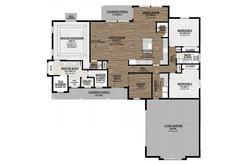 House Blueprint - Floor Plan - Main Floor for Farmhouse House Plan #1077-3 - 3 bed, 2 bath