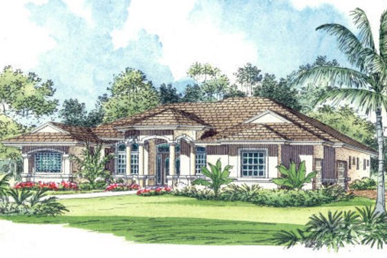 Exterior - Front Elevation for Mediterranean House Plan #420-217 - 4 bed, 3.5 bath