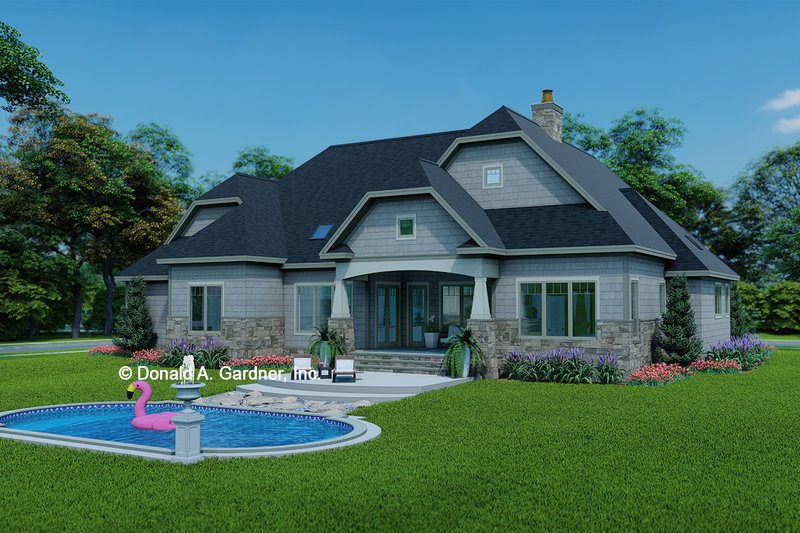 House Plan Design - Exterior - Rear Elevation for European House Plan #929-1157 - 4 bed, 3.5 bath
