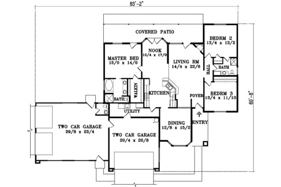 Floor Plan - Main Floor for Adobe / Southwestern House Plan #1-1374 - 3 bed, 2.5 bath