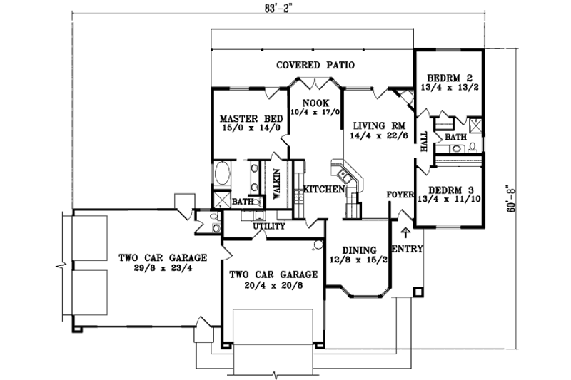 Home Plan - Floor Plan - Main Floor for Adobe / Southwestern House Plan #1-1374 - 3 bed, 2.5 bath