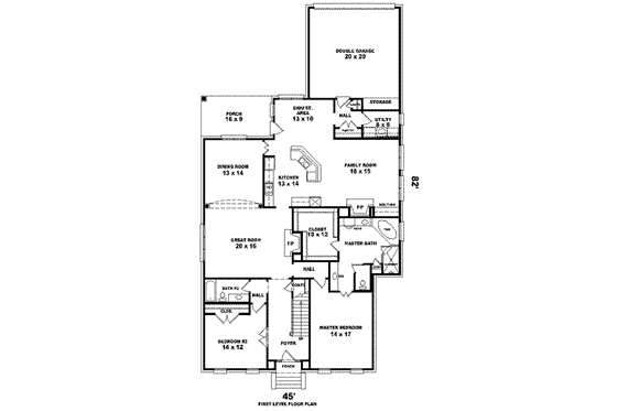 Floor Plan - Main Floor for Colonial House Plan #81-1590 - 4 bed, 3 bath