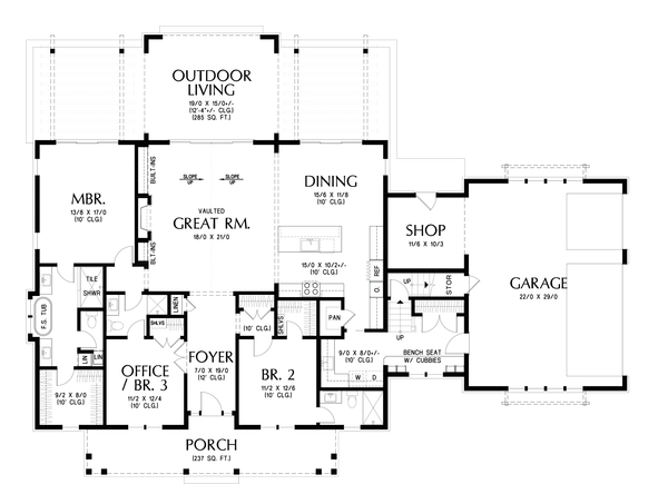 Farmhouse Floor Plan - Main Floor Plan #48-1195