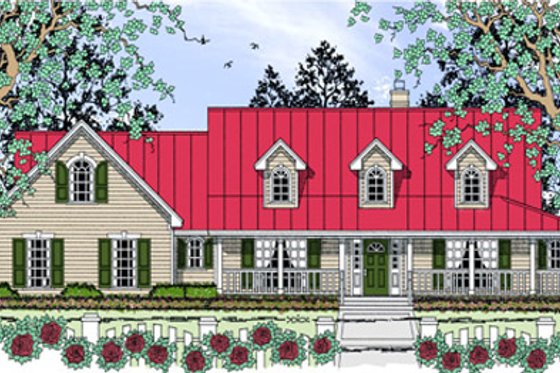 Exterior - Front Elevation for Country House Plan #42-409 - 3 bed, 2 bath