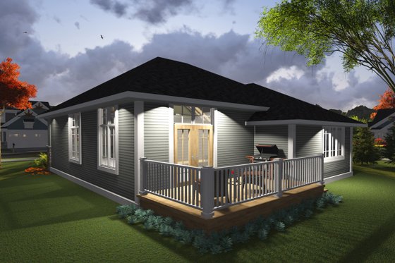 Exterior - Rear Elevation for Ranch House Plan #70-1235 - 2 bed, 2 bath