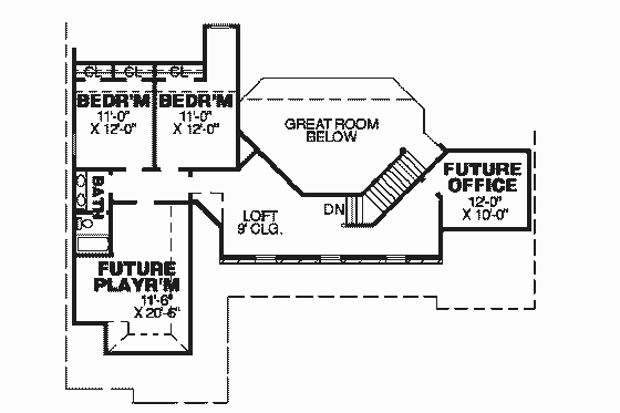 Floor Plan - Upper Floor for Traditional House Plan #34-147 - 3 bed, 2.5 bath