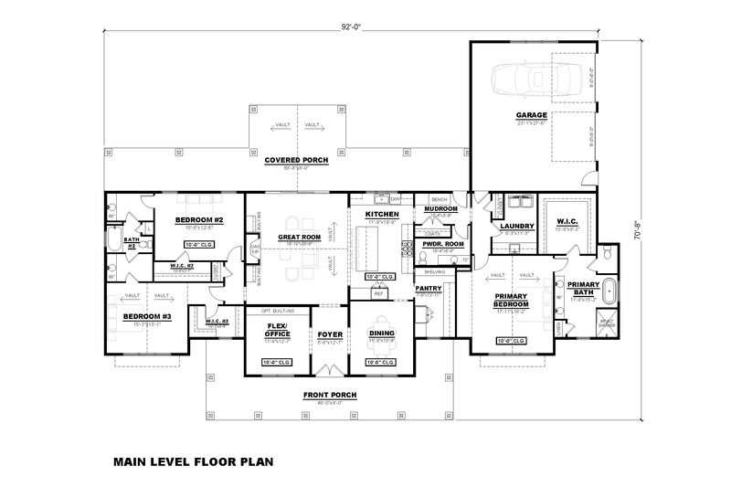 Architectural House Design - Floor Plan - Main Floor for Farmhouse House Plan #1117-48 - 3 bed, 3 bath