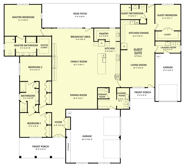 Home Plan - Floor Plan - Main Floor for Ranch House Plan #1123-4 - 4 bed, 3.5 bath