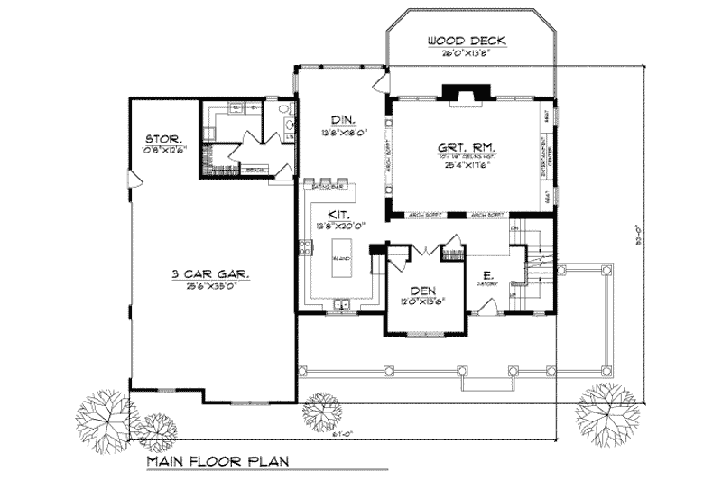 Home Plan - Floor Plan - Main Floor for Southern House Plan #70-526 - 4 bed, 2.5 bath