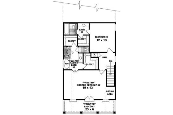 Floor Plan - Upper Floor for Southern House Plan #81-463 - 3 bed, 2.5 bath