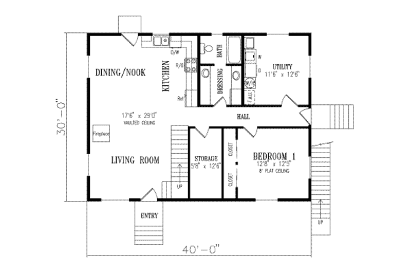 Dream House Plan - Floor Plan - Main Floor for Traditional House Plan #1-309 - 2 bed, 2 bath