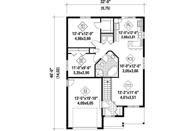 Home Plan - Floor Plan - Main Floor for Country House Plan #25-4541 - 2 bed, 1 bath