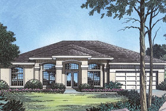 Exterior - Front Elevation for Mediterranean House Plan #417-191 - 4 bed, 3 bath