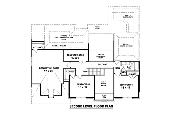 Floor Plan - Upper Floor for European House Plan #81-1513 - 4 bed, 3 bath