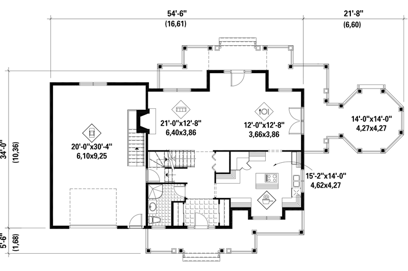 Architectural House Design - Floor Plan - Main Floor for Country House Plan #25-4686 - 2 bed, 2 bath