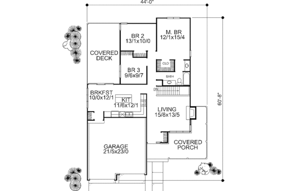 Floor Plan - Main Floor for Ranch House Plan #320-401 - 3 bed, 1 bath