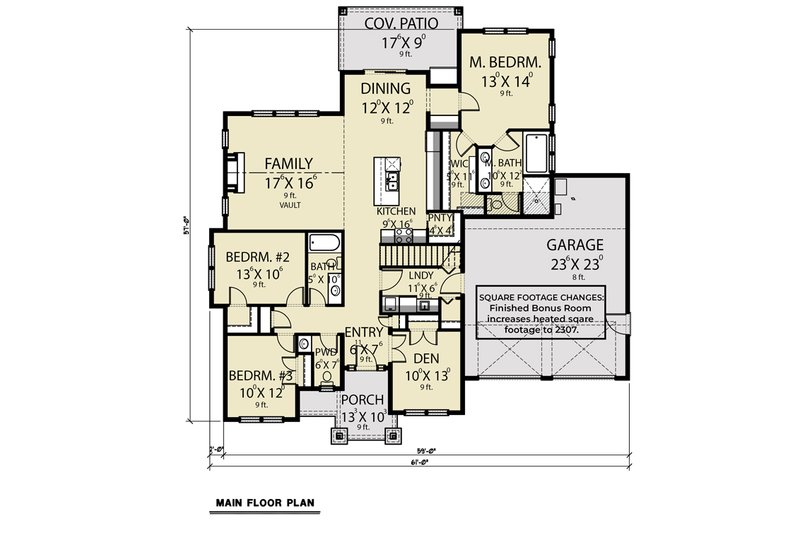 House Blueprint - Floor Plan - Main Floor for Craftsman House Plan #1070-200 - 3 bed, 2.5 bath