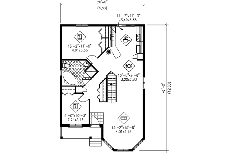 House Blueprint - Floor Plan - Main Floor for Traditional House Plan #25-4134 - 2 bed, 1 bath