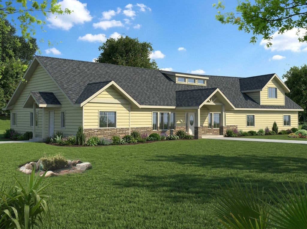 Exterior - Front Elevation 2 for Ranch House Plan #117-1096 - 3 bed, 3.5 bath