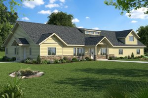 Exterior - Front Elevation for Ranch House Plan #117-1096 - 3 bed, 3.5 bath