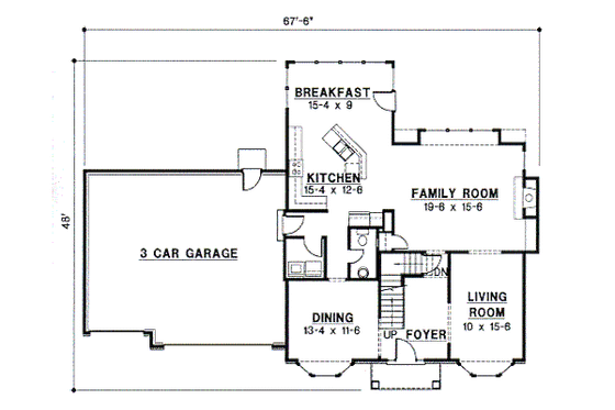 Floor Plan - Main Floor for Traditional House Plan #67-559 - 4 bed, 3.5 bath