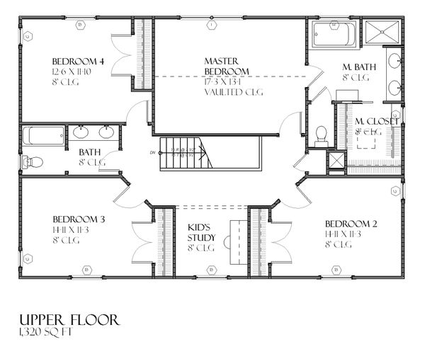 Traditional Floor Plan - Upper Floor Plan #901-91