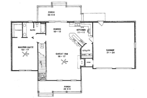 Floor Plan - Main Floor for Country House Plan #14-217 - 3 bed, 2 bath