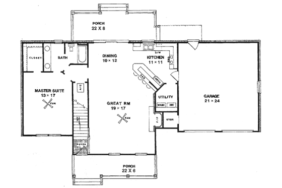 Floor Plan - Main Floor for Country House Plan #14-217 - 3 bed, 2 bath