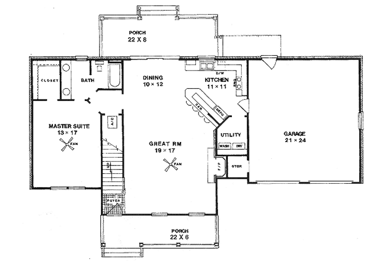 House Design - Floor Plan - Main Floor for Country House Plan #14-217 - 3 bed, 2 bath