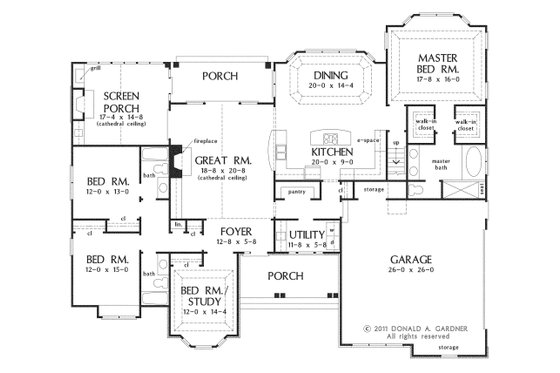Floor Plan - Main Floor for European House Plan #929-3 - 4 bed, 3 bath