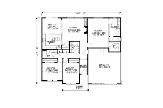 Floor Plan - Main Floor for Craftsman House Plan #53-573 - 3 bed, 2 bath