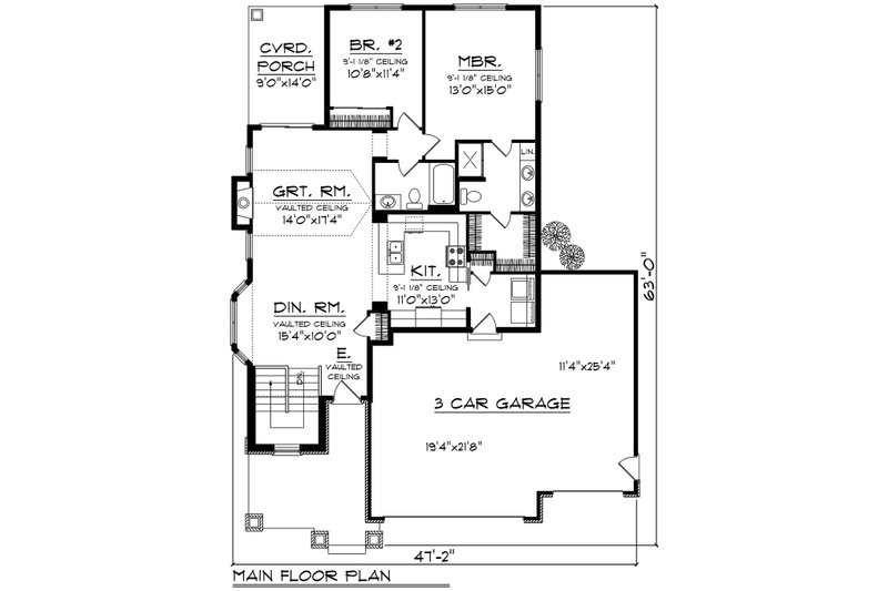 House Blueprint - Floor Plan - Main Floor for Craftsman House Plan #70-1522 - 2 bed, 2 bath