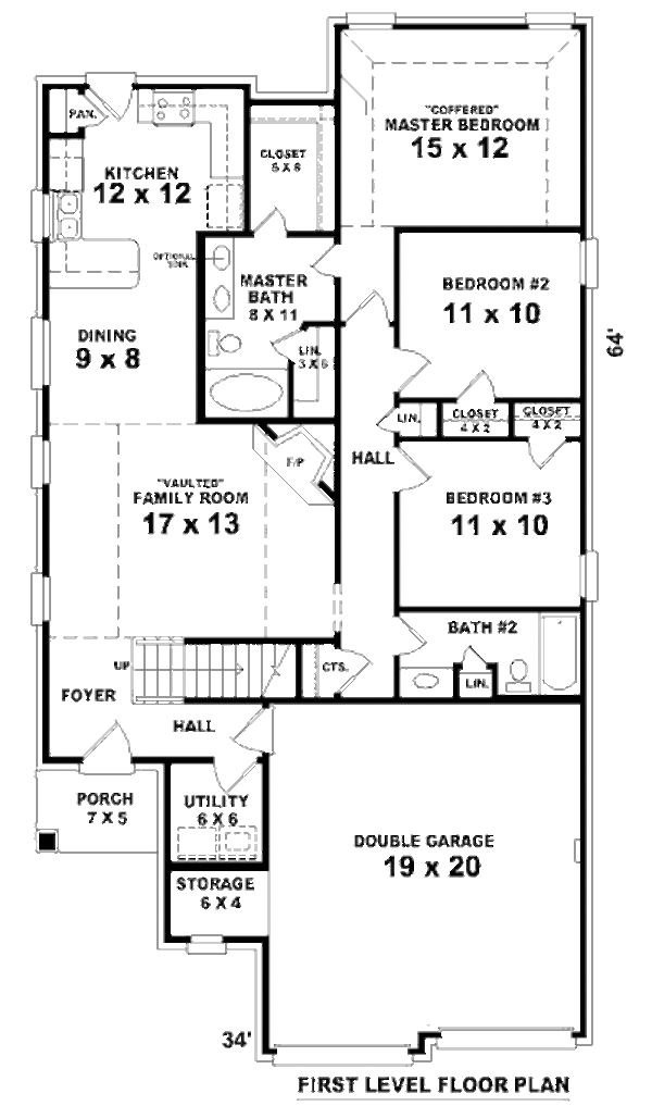 European Style House Plan - 3 Beds 2 Baths 1791 Sq/Ft Plan #81-13844 ...