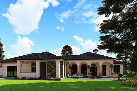 Exterior - Rear Elevation for European House Plan #923-208 - 3 bed, 3.5 bath