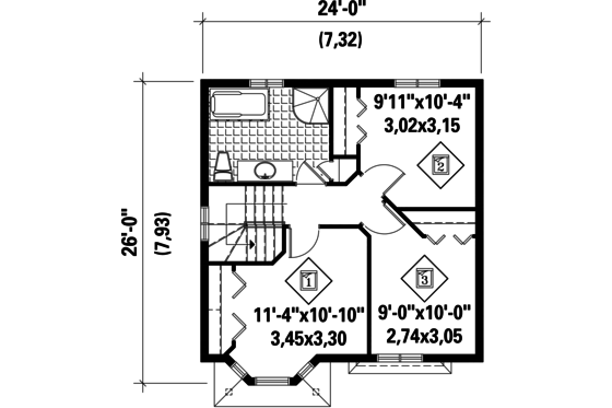 Floor Plan - Upper Floor for Traditional House Plan #25-4501 - 3 bed, 1.5 bath