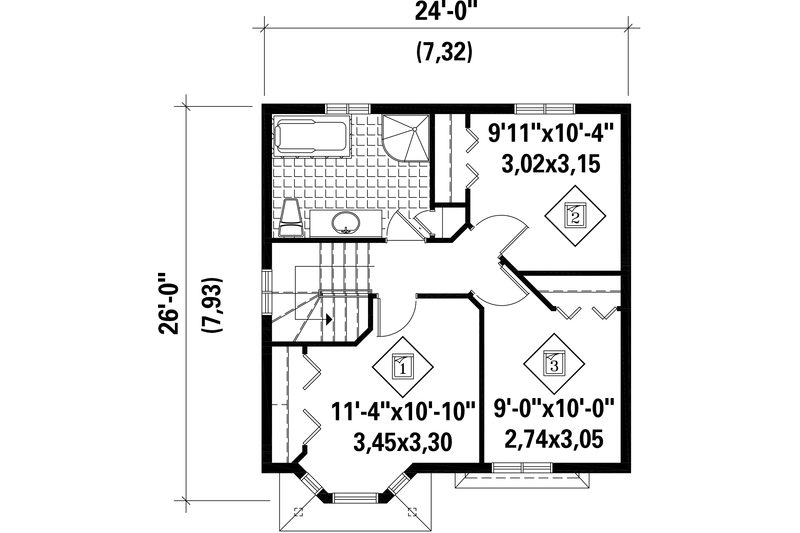 House Blueprint - Floor Plan - Upper Floor for Traditional House Plan #25-4501 - 3 bed, 1.5 bath
