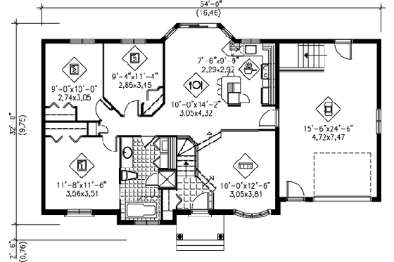 Floor Plan - Main Floor for Traditional House Plan #25-4091 - 3 bed, 1 bath