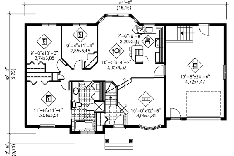 Dream House Plan - Floor Plan - Main Floor for Traditional House Plan #25-4091 - 3 bed, 1 bath